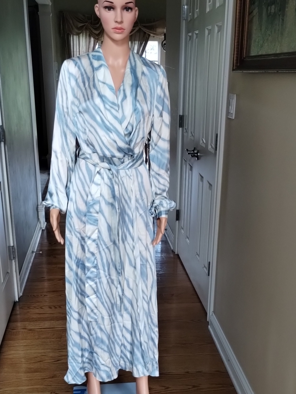 8 By Yoox Light Blue and White Wrap Maxi Dress with Belt